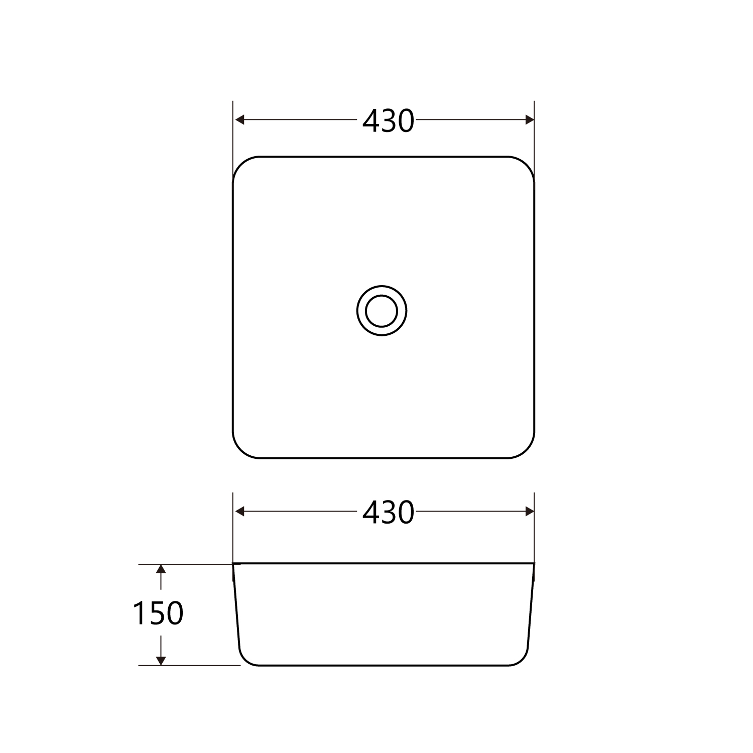 dimension figure of white square vessel sink mc-2122